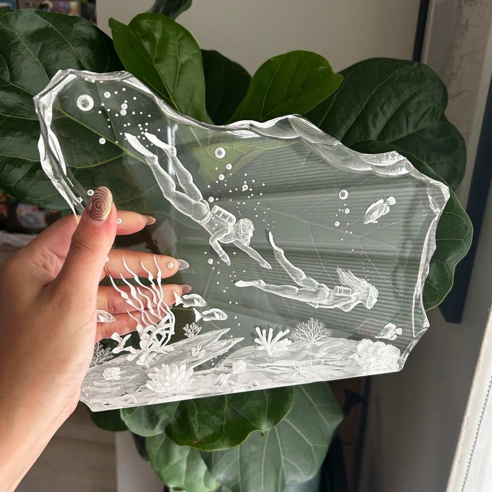 Etched Acrylic Clear Scuba Diver Underwater Scene Etched design